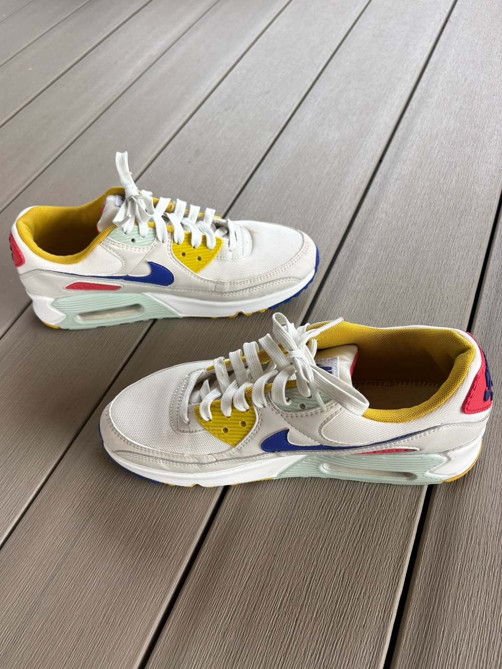 Nike Air Max 90s in White, Blue & Yellow - Picture 3 of 8